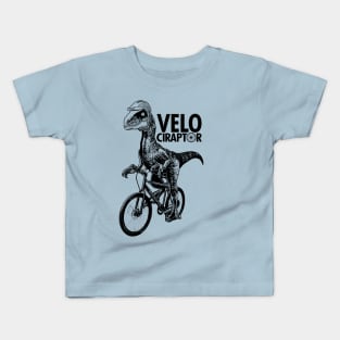 Cute Velociraptor Dinosaur Riding Bicycle Gift For Cyclist Kids T-Shirt